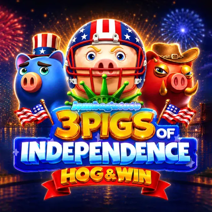 Tampilan visual slot 3 Pigs of Independence Hog & Win dengan tema patriotik.